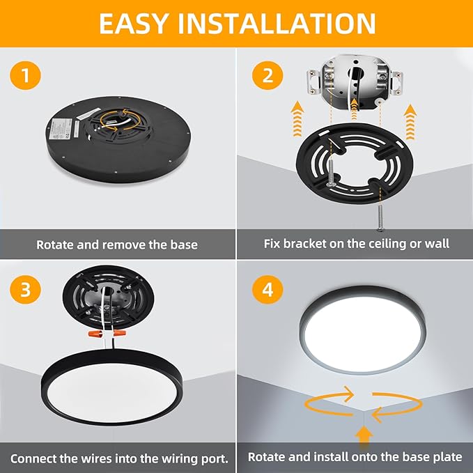 Hlite 4pack 12 inch Flush Mount LED Ceiling Light Fixture,24W 2400LM Super Slim Light Fixtures Ceiling Mount 3000K/4000K/5000K 3CCT Selectable,Ceiling Light Fixtures for Kitchen,Bedroom (Black)