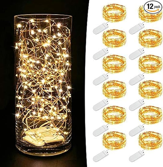 MUMUXI 12 Pack 7.2ft Fairy Lights Battery Operated String Lights, 20 Mini LEDs for Centerpiece Table Decorations, Wedding Party Bedroom Mason Jar Christmas Decor, Warm White