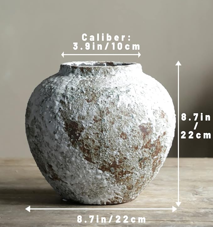 Rustic Ceramic Circular Flower Vase, Vintage Floor Tall Vases Farmhouse Decor for Living Room Entryway Table Centerpieces, Kitchen, Wedding Gift