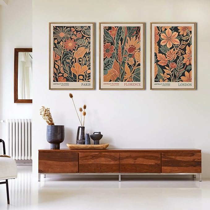 ANHUIB Floral Wall Art 16x24 Inch Large Vintage Botanical Wall Decor Retro Floral Blossom Paintings Modern Plant Art Prints Set of 3 for Living Room Bedroom Office