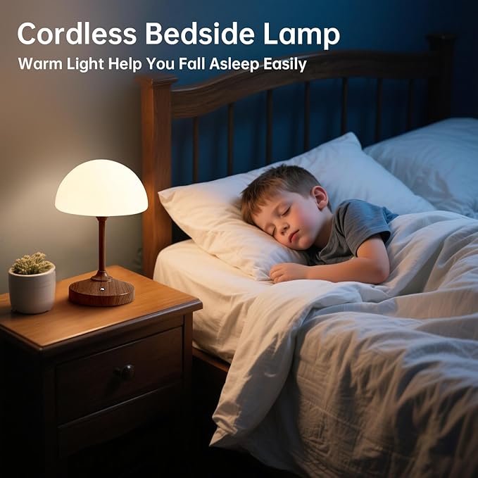 Mushroom Lamp Table Lamp Waterproof,Desk Cordless Battery Operated Lamps for Bedroom,Outdoor Cordless Rechargeable Table Lamps for Night Stands,5000mAh LED Night Light for Living Room(Walnut)