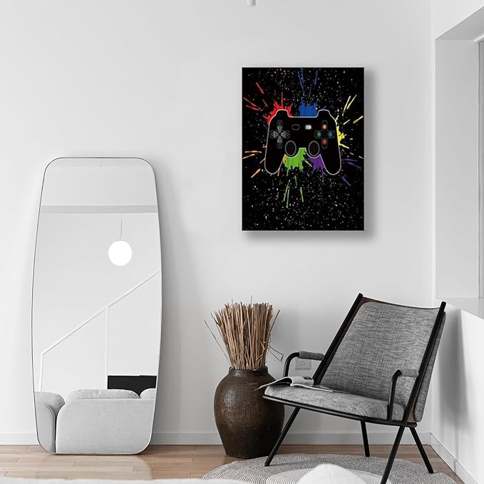 Game Room Decor Gaming Graffiti Wall Art Gamepad Painting Banksy Canvas Wall Art Pop Art Wall Decor Ready to Hang 12x16 Inch