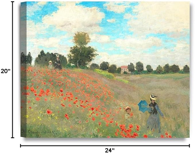 DECORARTS - Poppies at Argenteuil, 1873, Claude Monet Art Reproduction. Giclee Canvas Prints Wall Art for Home Decor 24x20
