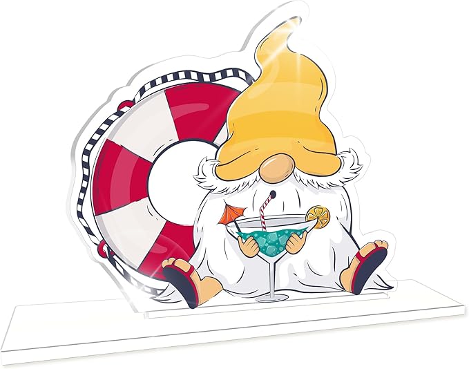 Hello Summer Acrylic Sign - Beach Gnomes Summer Acrylic Plaque - Seasonal Welcome Tabletop Decoration Sign Favors For Friends Family - Home Desk Office Shelf Supplies & Decor-A04