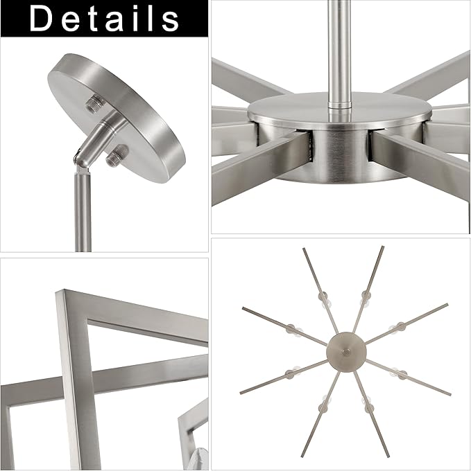 8-Light Large Brushed Nickel Chandeliers for Dining Room，Modern Industrial Pendant Lights Kitchen Island，Farmhouse Entryway Light Fixtures，Metal Geometric Chandelier for Living Room