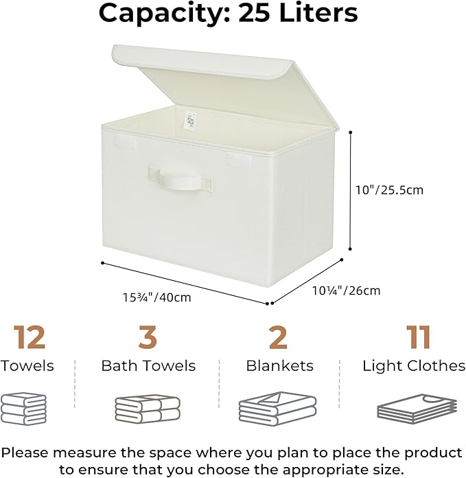 GRANNY SAYS Storage Bins with Lids, Fabric Storage Boxes, Closet Organizers and Storage, Ivory White, 2-Pack