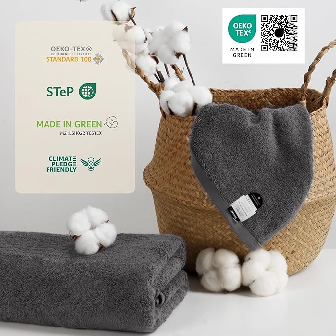 SEMAXE 4-Pack Luxury Bath Towels for Bathroom, 100% Cotton, Soft, Absorbent, and Quick-Drying, 55"x27", Yellow & Grey, Perfect for Hotels, Gyms, and Spas