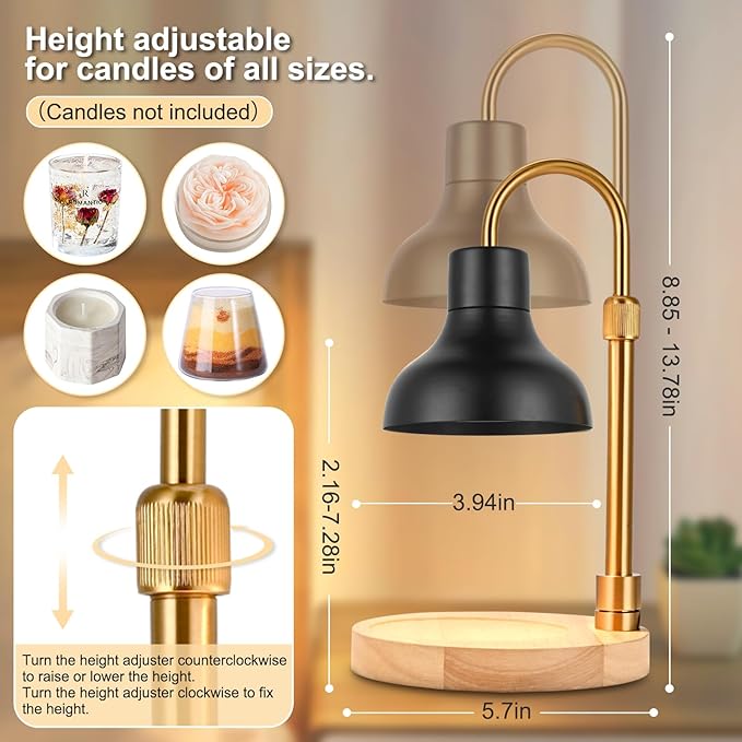 Candle Warmer Lamp with Timer & Dimmer, Adjustable Height Electric Candle Warmer with 3 Bulbs,Compatible with All Size Scented Candles, Wax Melt Warmer for Bedroom,Home Decor House Warming Gifts