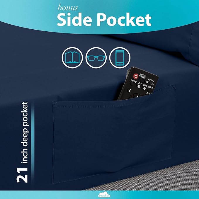 DREAMCARE California King Sheet Sets – 6 pcs Cooling Bed Sheets – up to 15” Deep Cal King Sheets – 2500 Supreme Collection – Extra Soft 100% Brushed Microfiber Hotel Luxury with Side Pocket – N Blue