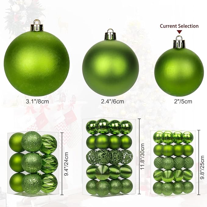 30PCS 2" Christmas Ball Ornaments Shatterproof Green Christmas Tree Decorations Xmas Tree Balls Halloween Ornaments Décor