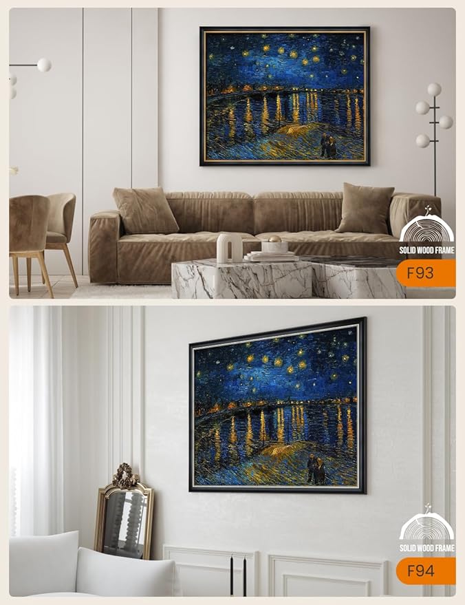 DECORARTS - Starry Night Over The Rhone by Vincent Van Gogh Art Reproduction. Oversize Solid Wooden Frame Matching with Giclee Prints Canvas Wall Art. Total framed size: 43x35