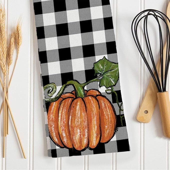 ARKENY Pumpkin Fall Kitchen Towels Set of 2,Maple Leaves Autumn Dish Towels 18x26 Inch,Farmhouse Home Indoor Thanksgiving Harvest Seasonal Vintage Decorations AD002