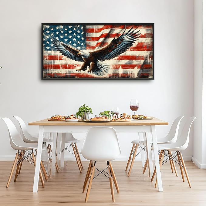Flintis Large Bald Eagle Wall Art Eagle American flag Pictures Wall Decor Abstract Animal Canvas Painting Print Artwork Decoration Framed for Living Room Bathroom Master Bedroom Office 60L x 30W