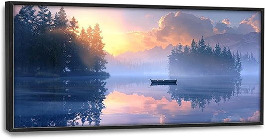 Framed Large Wall Art for Living Room, Lake Forest Canvas Wall Decor, Purple Tree Pictures Painting, Natural Landscape Artwork for Living Room Bedroom Office 60L'' × 30W''