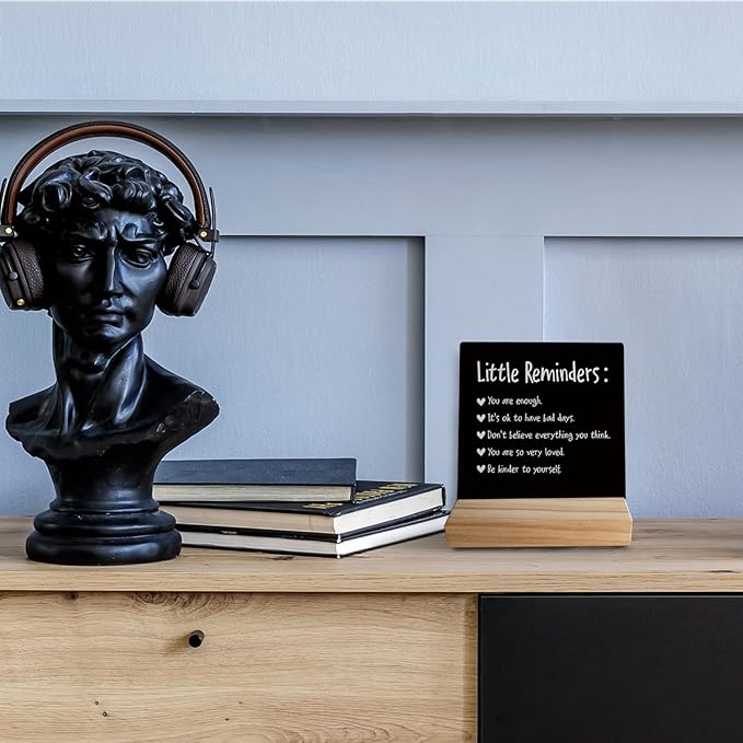 Little Reminders You are Enough Desk Plaque Sign with Stand,Dorm Signs for College Girls, Inspirational Signs Decor for Office Dorm Desk,Back to School Gifts for College Students (Black 1)