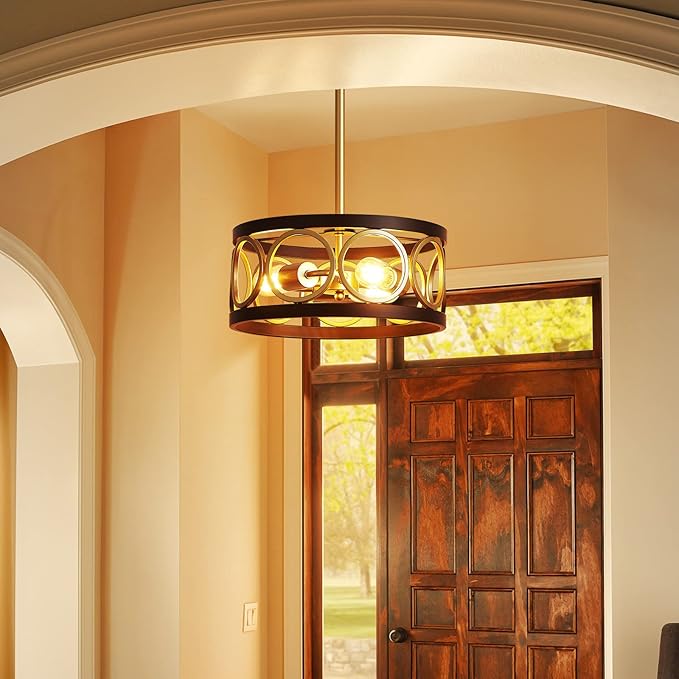 XINGQI 3-Light Modern Chandelier, 13" Pendant Light Height Adjustable Dining Room Light Fixtures for Bedroom Living Room Kitchen Metal Black and Gold