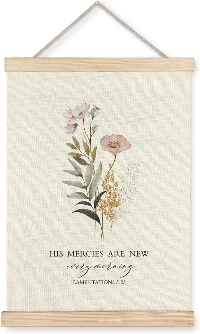 Supwhd Christian Wall Decor for Bedroom Living Room Office, His Mercies are New Every Morning Christian Wall Art Framed 12x16