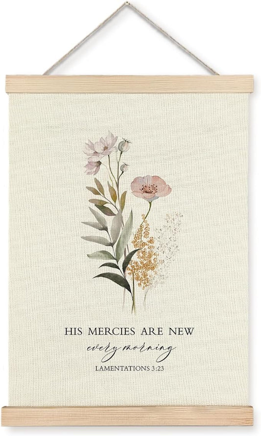 Supwhd Christian Wall Decor for Bedroom Living Room Office, His Mercies are New Every Morning Christian Wall Art Framed 12x16