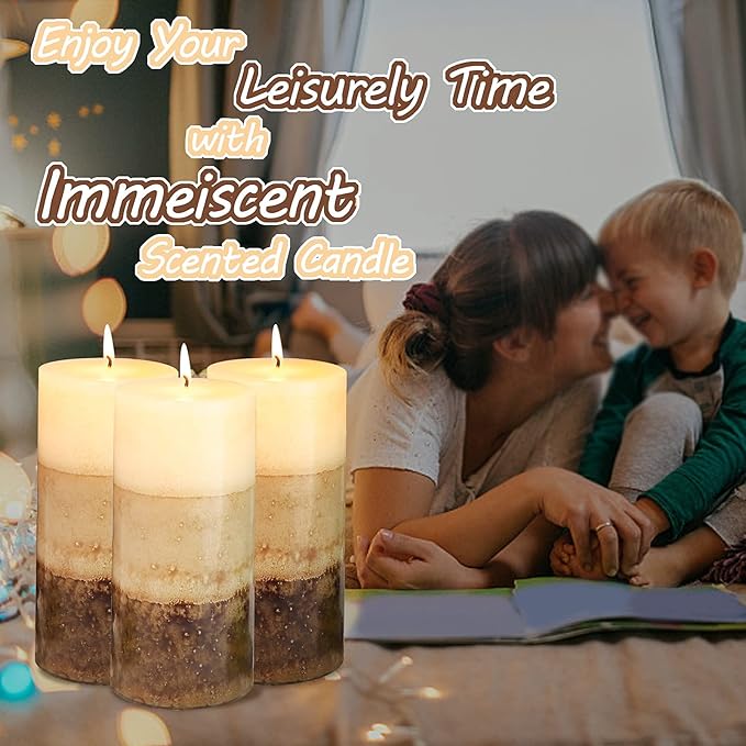 3x6 Pillar Candles Vanilla Cupcake Scented Immeiscent Aromatherapy Candles 60+ Hours Burn Long Lasting, Mottled Layered Candles for Home Scented SPA Restaurant Set of 3