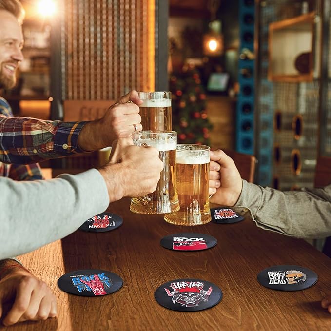 Valdivia Funny Retro Vinyl Record Coasters with Player, 6PCS Rock Coasters for Drinks, Cool Home Decor for Housewarming Gifts, Music Lovers Gifts, Birthday Gifts for Men and White Elephant Gifts Ideas