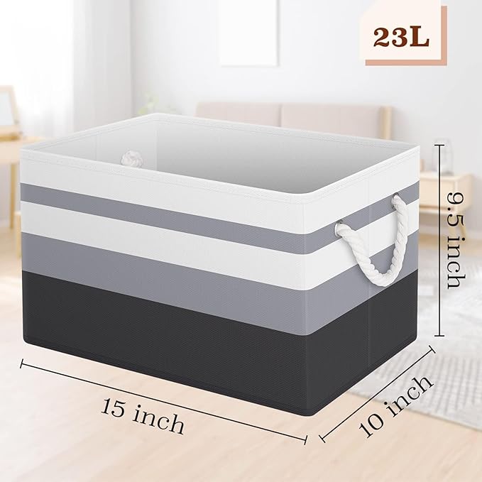 Fab totes Storage Bins [3-Pack], Foldable Storage Baskets for Organizing Toys, Books, Shelves, Closet, Large Storage Box with Rope Handles, Sturdy Organizer Bins,Gradient Grey