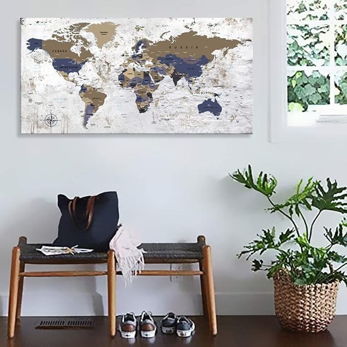 ZEYDRT abstract world map Wall Art of the World Painting Canvas Wall Art for Office Living Room Canvas Art Wall Decorations Prints for Background for Home Office Decoration 24"x48"