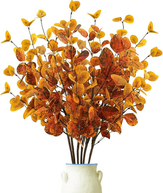 Krissing 6 Pcs Fall Artificial Eucalyptus Stems, 26.5" Fall Eucalyptus Leaves Fall Faux Greenery Stems for Autumn Home Table centerpieces Arrangement Fall Decorations