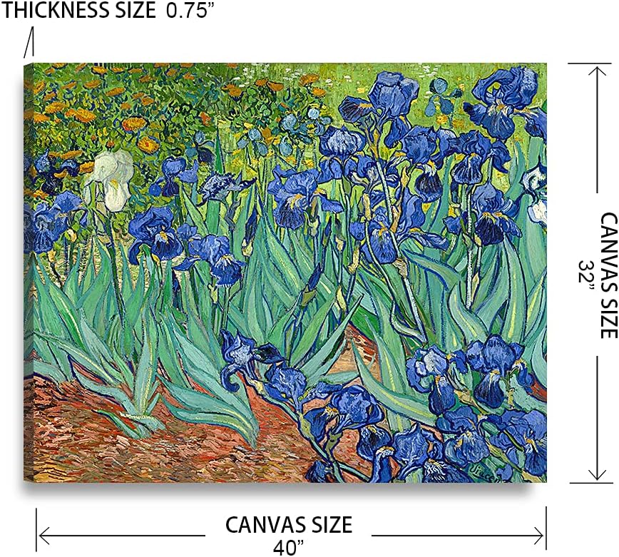 DECORARTS - Irises in the Garden, Vincent Van Gogh Art Reproduction. Giclee Print on Canvas. Wall Art for Home. 40x32