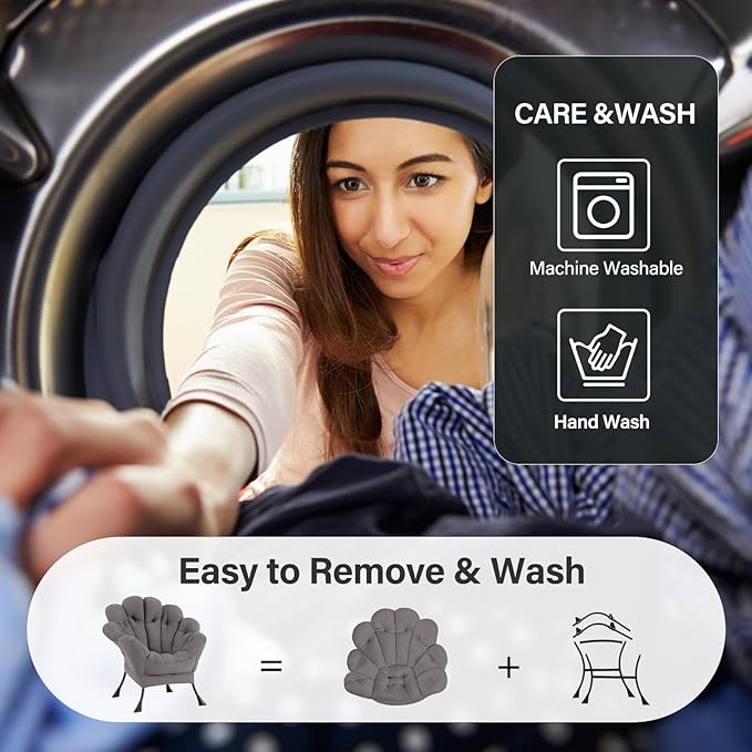 Lazy Chair with Ottoman, Modern Floral Reading Chair with Folding Footrest, Lounge Accent Chairs, Comfortable Oversized Armchairs for Bedroom, Living Room, Courtyard, Dark Grey