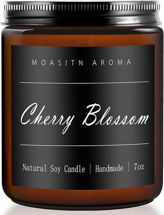 MOASITN Cherry Blossom Heavenly Scented Candles for Home| Natural Soy Aromatherapy Candle| Handmade Long Lasting Jar Candel| Women,Men Gift for Birthday,Housewarming,Thank You| 7oz