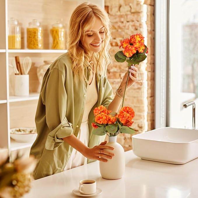 6 Bundles Artificial Fall Flowers Faux Mums,UV Resistant Fake Flowers Silk Flowers Fake Mums for Fall Decor Outdoor Indoor Table Centerpiece Kitchen Pot Porch Wedding Garden Cemetery Autumn