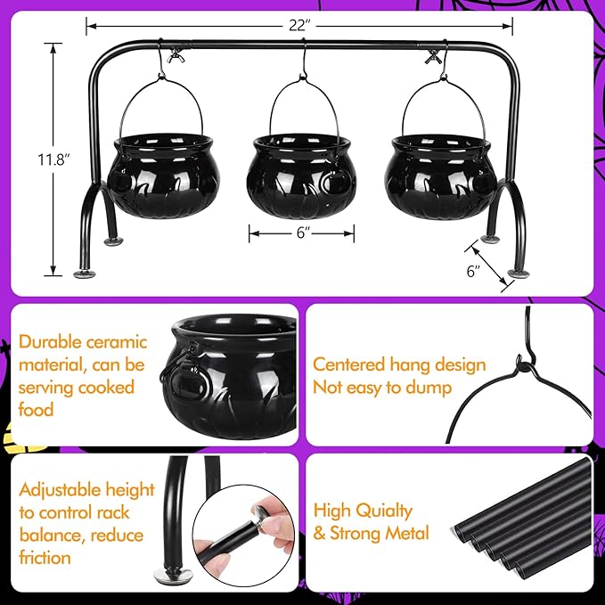 Halloween Decorations Halloween Party Decorations - 3 Ceramic Witches Cauldron Serving Bowls Set Hocus Pocus Witch Decoration Serving Cauldron for Party Supplies Home Kitchen Outdoor Indoor Decoration