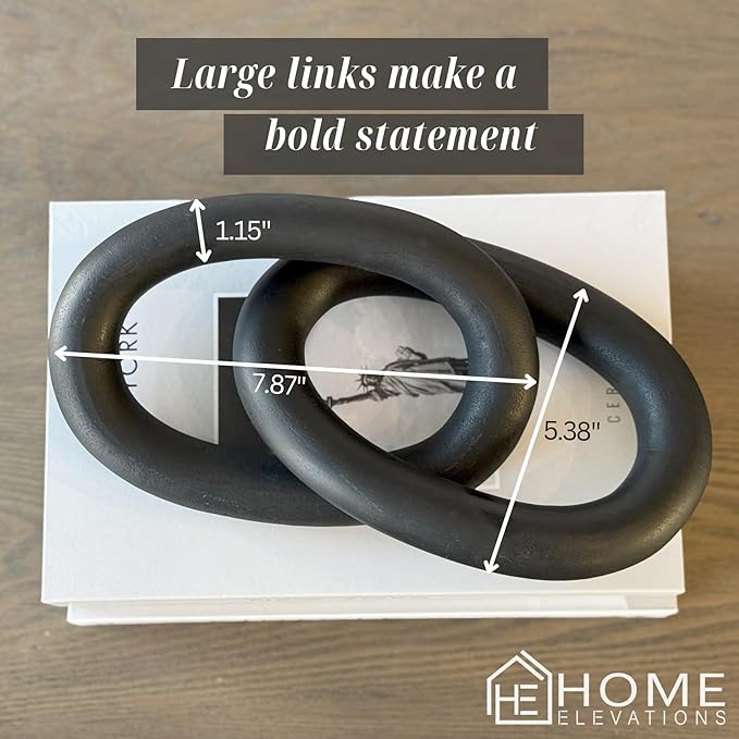 Wood Chain Link Decor – 13” Black Wooden Decorative Object for Coffee Table Decor & Neutral Decor for Home – Modern Knot Accent for Shelf Styling, Books, or Housewarming Gifts