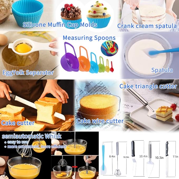 Cake Decorating Kit Cake Decorating Supplies, 515 PCS Baking Supplies Set with 3 Springform Pan Sets, 66 Icing Piping Nozzles, Cake Rotating Turntable, Piping Bags, Birthday Gifts for Mom Wife