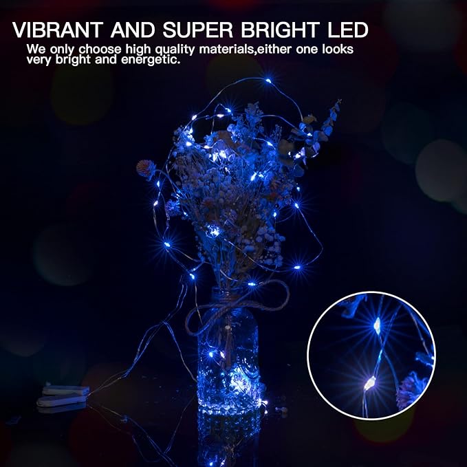 Brightown 12 Pack Led Fairy Lights Battery Operated String Lights Waterproof Silver Wire 7 Feet 20 Led Firefly Starry Moon Lights for DIY Wedding Party Bedroom Patio Christmas (12 Pack, Blue & White)