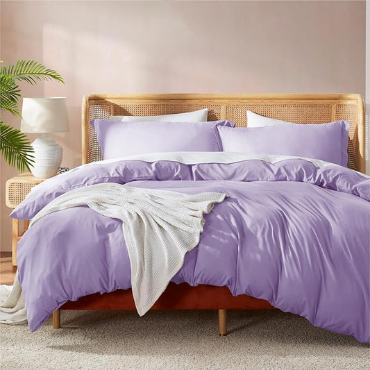 Nestl Twin Duvet Cover Set with Comforter Insert - Lavender 3 Piece 68x90 Duvet Cover & 1 Pillow Sham with White Quilted Down Alternative Comforter, Ultra Soft, All Season