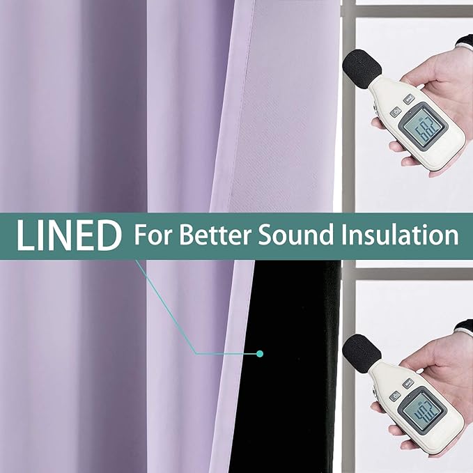 Yakamok 2 Thick Layers 100% Completely Blackout Window Curtains,Thermal Insulated Noise Reducing Drapes for Girl's Bedroom(62Wx63L, Lilac, 2 Panels)