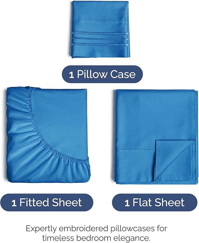 Twin XL Size 3 Piece Sheet Set - Comfy Breathable & Cooling Bed Sheets Set - Hotel Luxury Bedding for Women, Men, Kids, Teens, Boys & Girls - Deep Pockets, Soft, Wrinkle Free - Oeko-Tex - Royal Blue