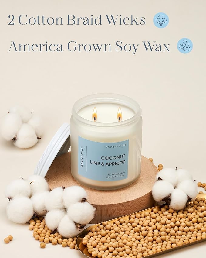 M&SENSE Coconut Vanilla Scented Candle - 11.6oz Natural Soy Wax Non Toxic Candle 70-Hour Long Lasting Burn Time, 2-Wick Aromatherqapy Gifts for Home Decor & Relaxation