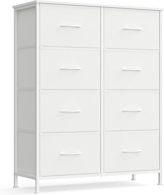 SONGMICS Dresser for Bedroom, Chest of Drawers, Steel, MDF, 8 Non-Woven Fabric Drawers, Storage Organizer Unit, Closet, Entryway, Cloud White and Snow White ULGS124W01S