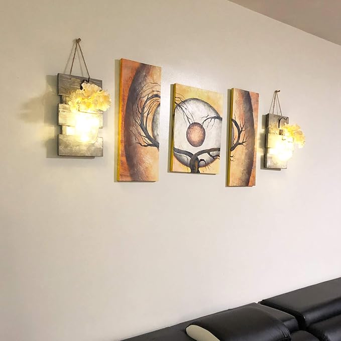 Besuerte Farmhouse Sconces Wall Decor Set of 2, Dining Room Art Wall Decor, Home Decor,Living Room, Bathroom, Hanging Vintage Wall Sconce 6-Hour Timer, Gray