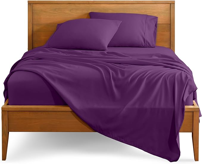 Bare Home Split Head Flex King Sheet Set - 1800 Ultra-Soft Microfiber Bed Sheets - Double Brushed - Deep Pockets - Easy Fit - 4 Piece Set - FlexTop King Bedding Sheets (Split Head Flex King, Plum)