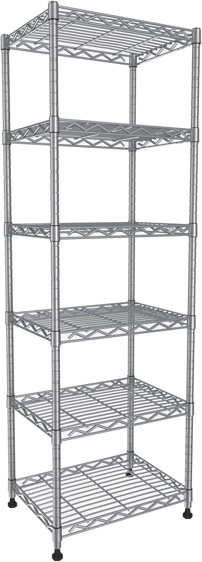 GIOTORENT 6-Tier Storage Shelves Standing Shelving Metal Units, Adjustable Height Wire Shelf Display Rack for Pantry Laundry Bathroom Kitchen 16.6” x 11.8” x 63”, Silver
