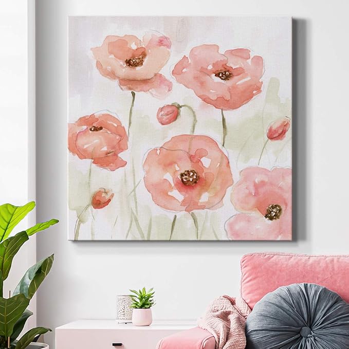 Square Premium Gallery Wrapped Canvas Flower Multicolor Wall Art Abstract Floral Romance Modern Pictures Print for Home Office, Ready to Hang