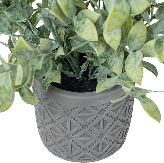 MyGift Set of 2 Fake Plants, Artificial Leafy Foliage Plants in Gray Concrete Pots, Faux Greenery House Plants Potted in Decorative Round Planters