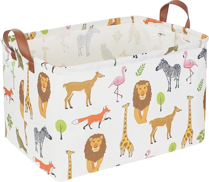 CLOCOR Rectangular Storage Basket,Collapsible Woodland Jungle Forest Printed Storage Bin,Rectangular Waterproof Gift Box with Handles,Playroom Decor(Jungle Animals)