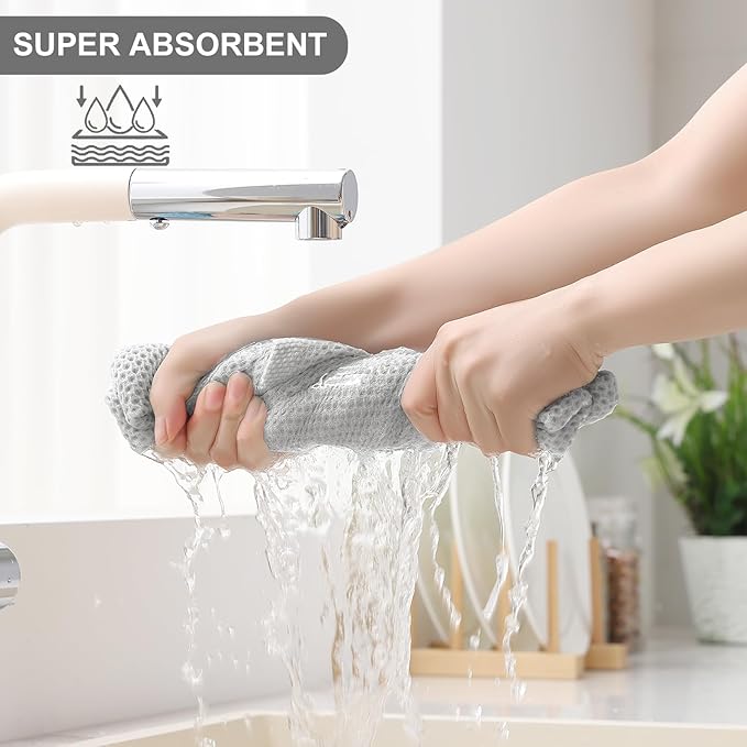 Homaxy 100% Cotton Kitchen Towels and Dishcloths Set, 12 x 12 Inches and 13 x 28 Inches, Set of 8 Bulk Kitchen Towels Set, Ultra Soft Absorbent Dish Cloths for Washing Dishes, Light Gray