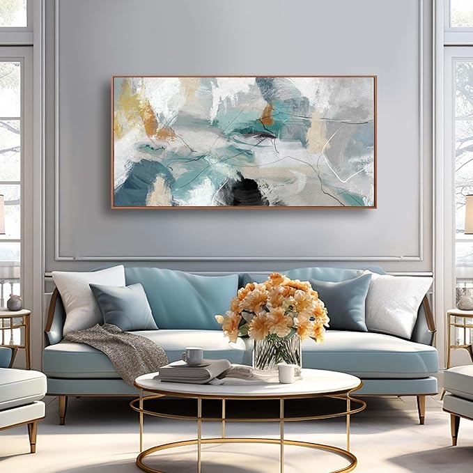 Kureful Abstract Oil Painting/Green Wall Decor/Artwork for Living Room Picture Prints on Canvas/Grey Wall Decor for Bedroom Office Hotel 20x40 Inch