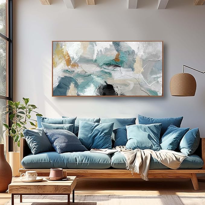 Kureful Abstract Oil Painting/Green Wall Decor/Artwork for Living Room Picture Prints on Canvas/Grey Wall Decor for Bedroom Office Hotel 20x40 Inch