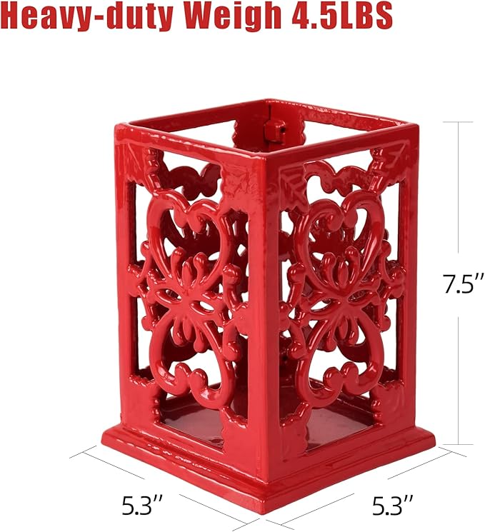 Cast Iron Utensil Holder, Vintage Farmhouse Kitchen Cookting Tools Utensil Holder for Countertop, Large Metal Flower Design Utensil Holder for Kitchen Counter, Red